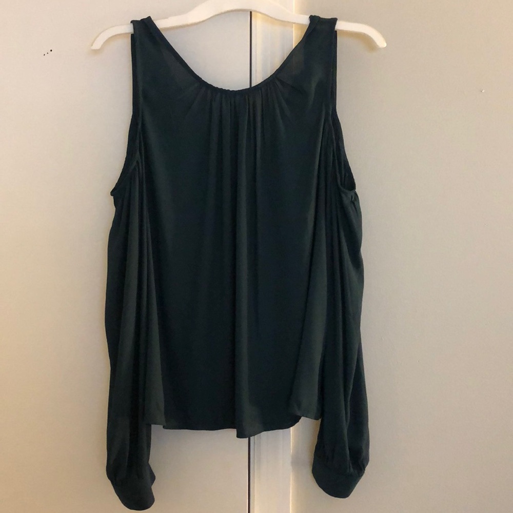Cold shoulder teal blouse